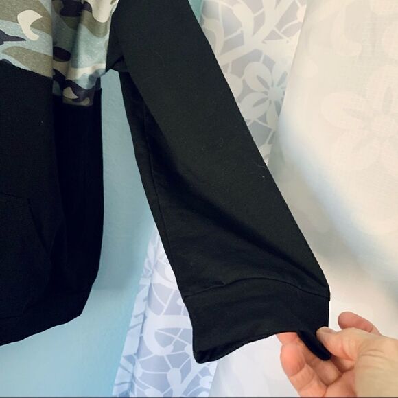 Black Color Block Camouflage 3/4 Zip Pullover Sweatshirt Size XL - Picture 7 of 9